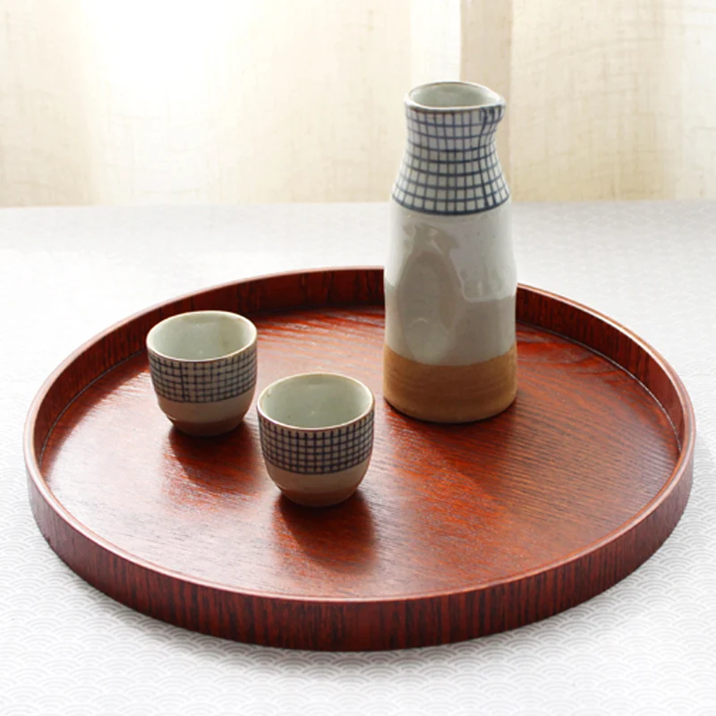 Большой круглый деревянный поднос для сервировки чая и кофе деревянная тарелка