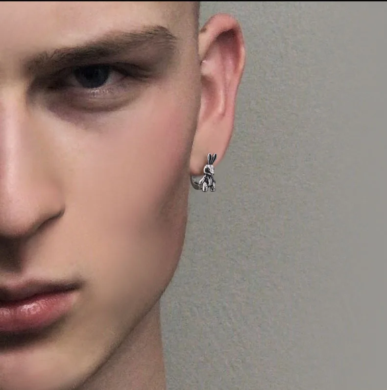 Серебряные ретро серьги в виде кролика для мужчин и женщин подходящие ко всему