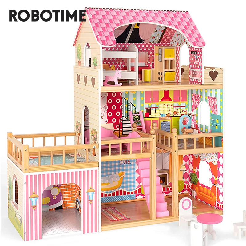 

Большой деревянный кукольный домик Robotime с мебелью, кукольный домик, игровой набор, подарок для девочек