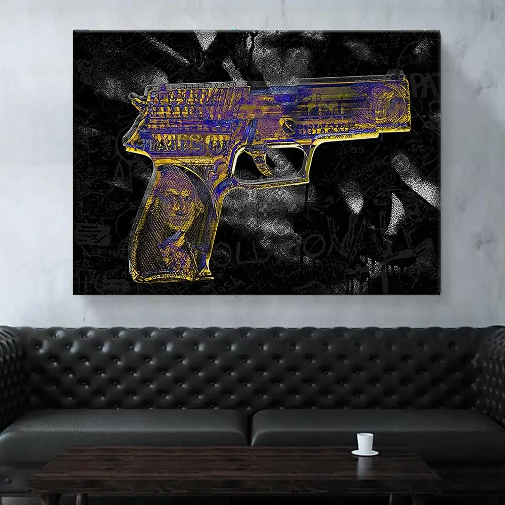 

Canvas Painting Home Decoration Hd Prints 1 Piece Money Pattern Pistol Pictures Wall Art Modular For Living Room Poster