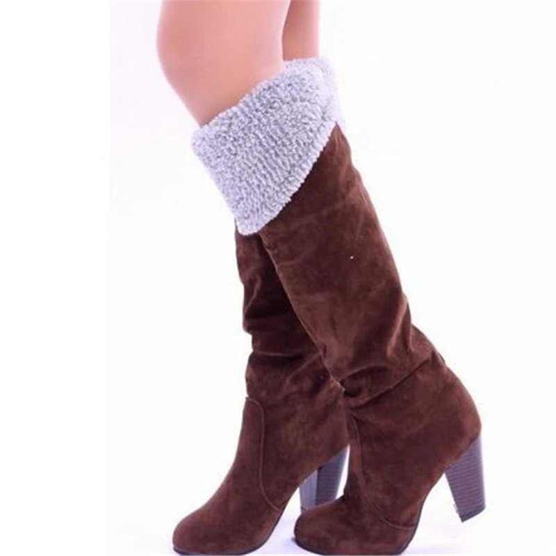 Женские сапоги на высоком каблуке WBS105 зимние до колена с большой пряжкой большие