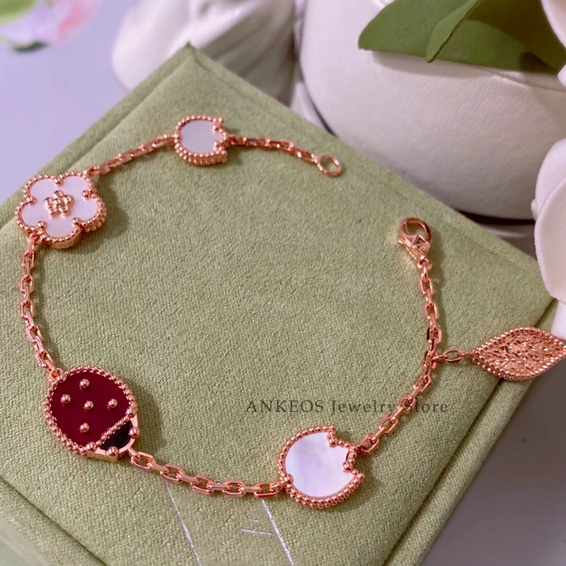 

Женский браслет для рептилий ANKEOS, браслет цвета розового золота 18 К с четырьмя листьями клевера из титановой стали, модные ювелирные украше...