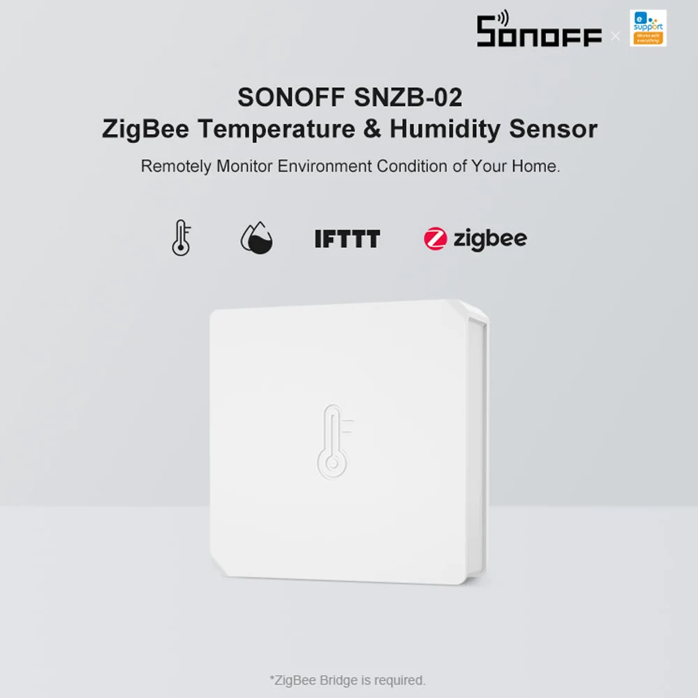 Датчик температуры и влажности SONOFF SNZB 02 ZigBee работает с дистанционным управлением