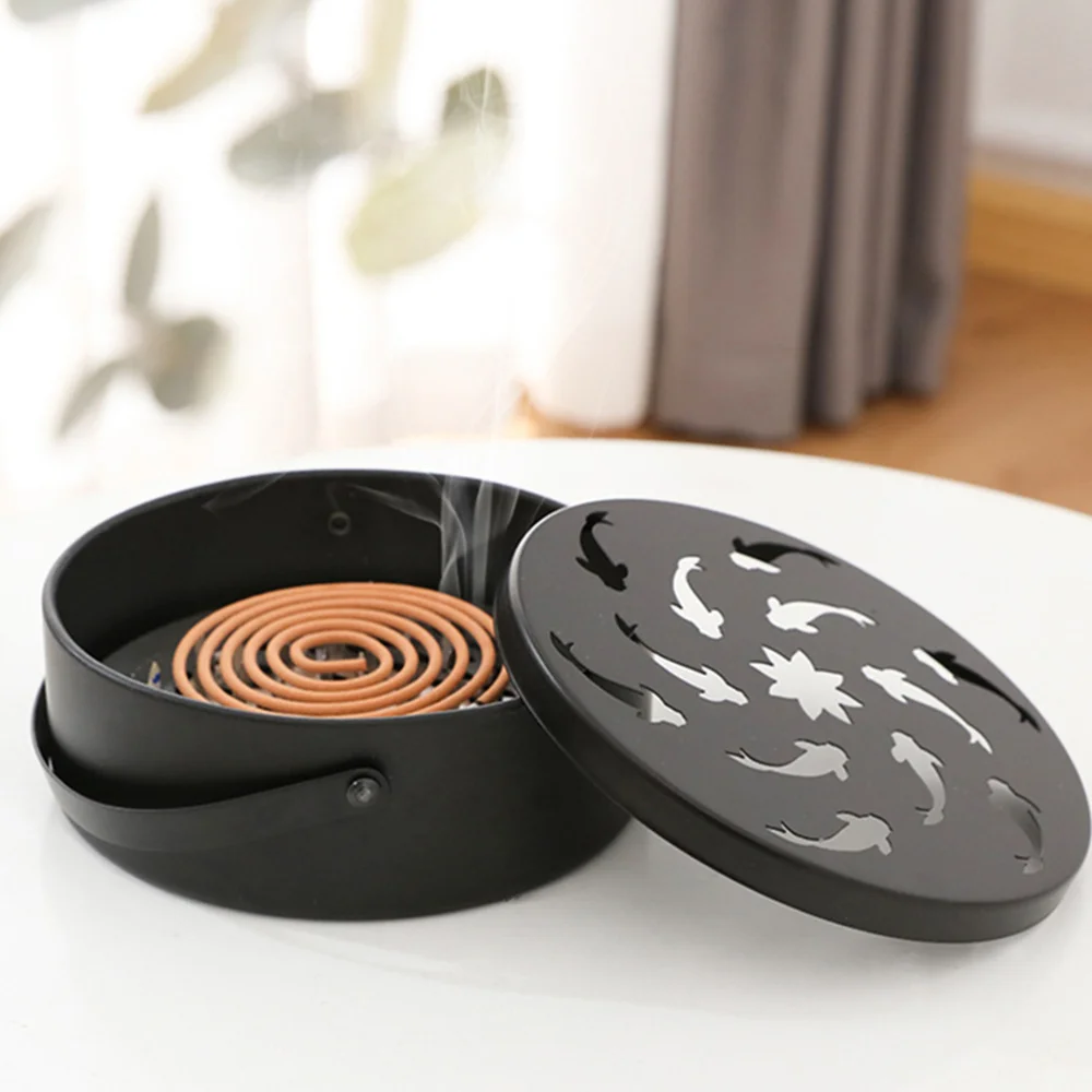 

1pc Iron Mosquito Coil Box Round Hollow Mosquito Coil Burner with Handle