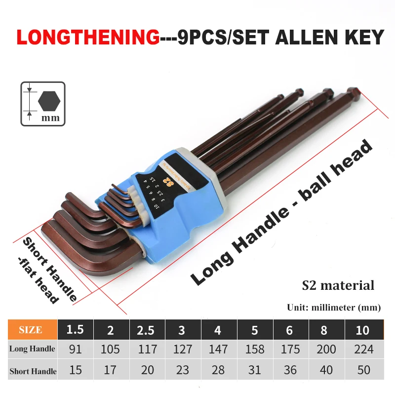 

9 шт. шестигранный ключ Набор отверток шестигранный гаечный ключ универсальный шаровой конец торцевые звездочные ключи инструмент L Тип ручные инструменты комплект