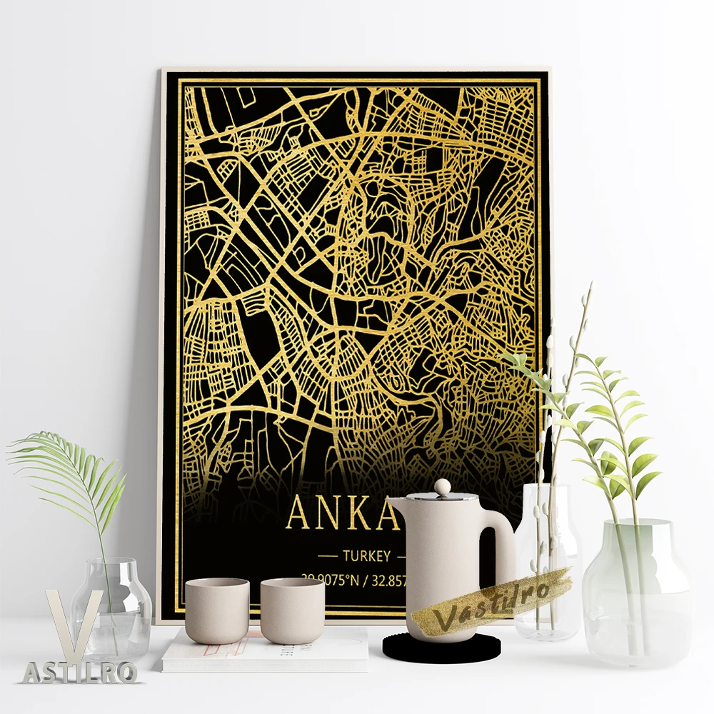 

Turkey Ankara Dark Background Map Creative Poster Line Drawing Art Print Canvas Painting Modern Minimalist Study Room Home Decor