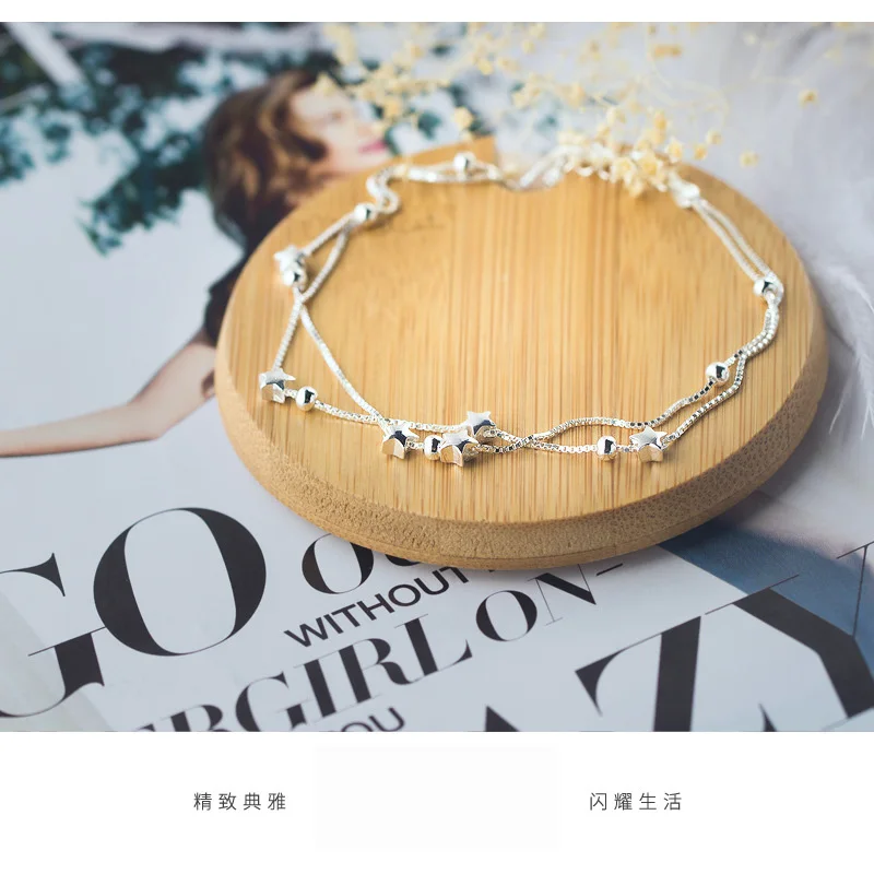 Trustdavis 925 пробы серебряные модные милые двухслойные бусы браслет на лодыжку звезда для женщин модные ювелирные изделия из стерлингового серебра DS21