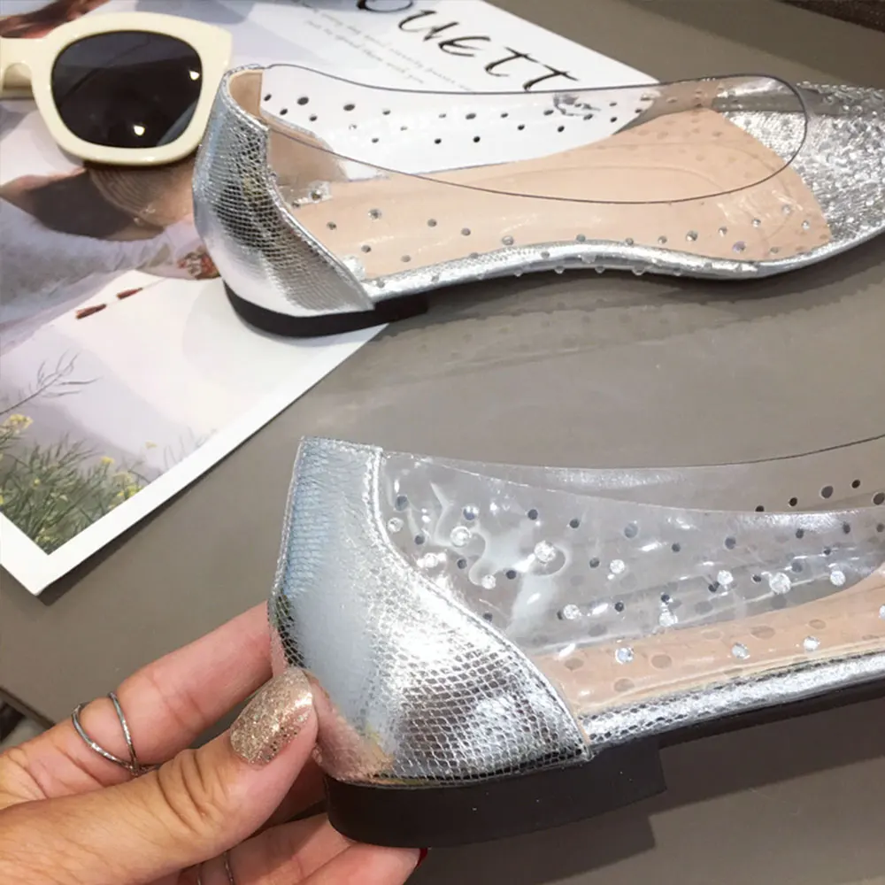 Новые женские модные элегантные туфли на плоской подошве со стразами с острым