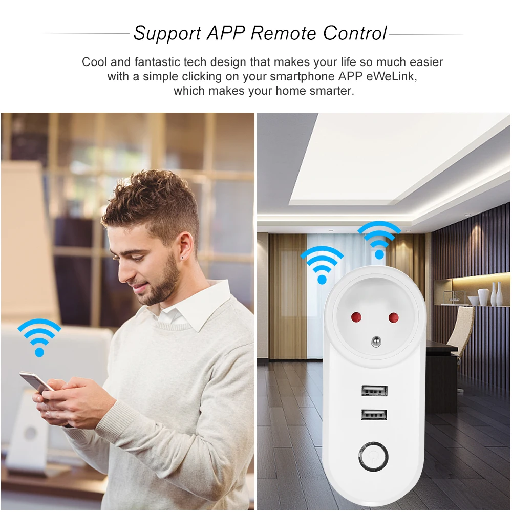 EWeLink Мини Смарт Wi-Fi розетка ЕС тип E смарт-разъем 2* usb зарядный порт дистанционное управление через смартфон Функция синхронизации смарт-разъем