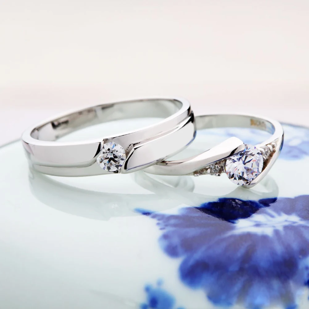 

Yaonuan 2021 Trendy Fine Jewelry Wedding Couple Rings S925 Silver Resizable High Quality Crystal Lovers' Rings Gift For Lovers