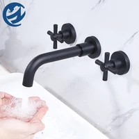 brass bathroom basin faucet brushed gold concealed wall mounted faucet tap 360 rotation 2 handles hot cold water bath mixer tap