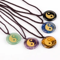 tai chi yin yang pendant necklace chain taoism gossip fish pattern natural crystal sculpture religion jewelry