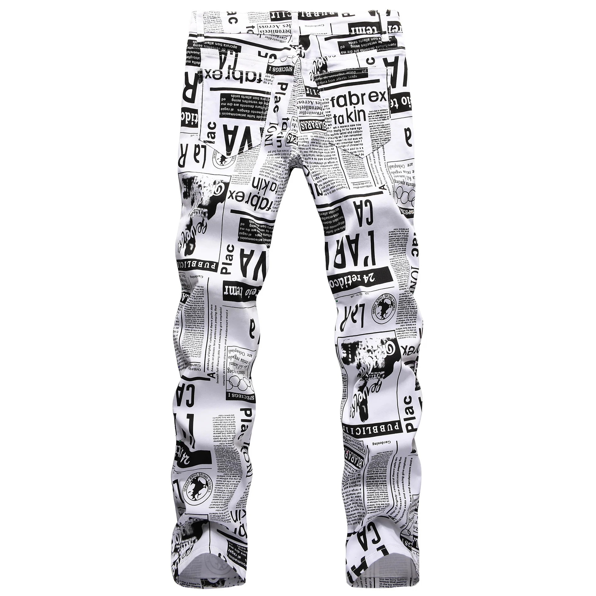 Male Personality Letter Printed Mens Jeans Painted Casual Trendy Nightclub Singer Explosive Denim Trousers Slim Stretch Jeans