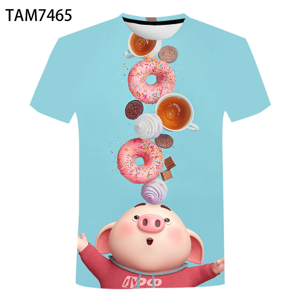 

Men's Short Sleeve T-shirt Trend Children's Personality Top Print 2021 Summer New Anime Cute / Girls Street 3D Pig Animal Boys