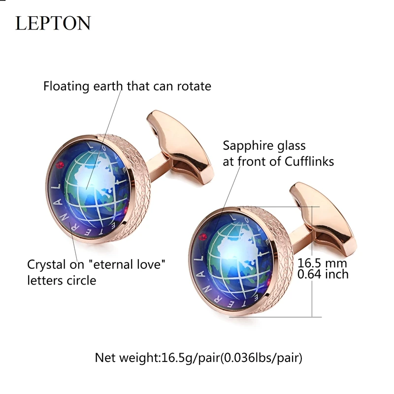 Newest Globe Earth Cufflinks 4 Colors Lepton Stainless steel Rotatable globe planet earth World Map Cuff links Wedding For Mens