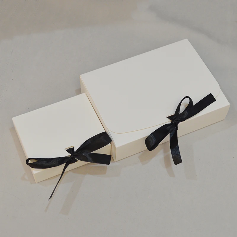10 шт крафт подарочная коробка с лентой белая Подарочная Упаковка Черная бумажная