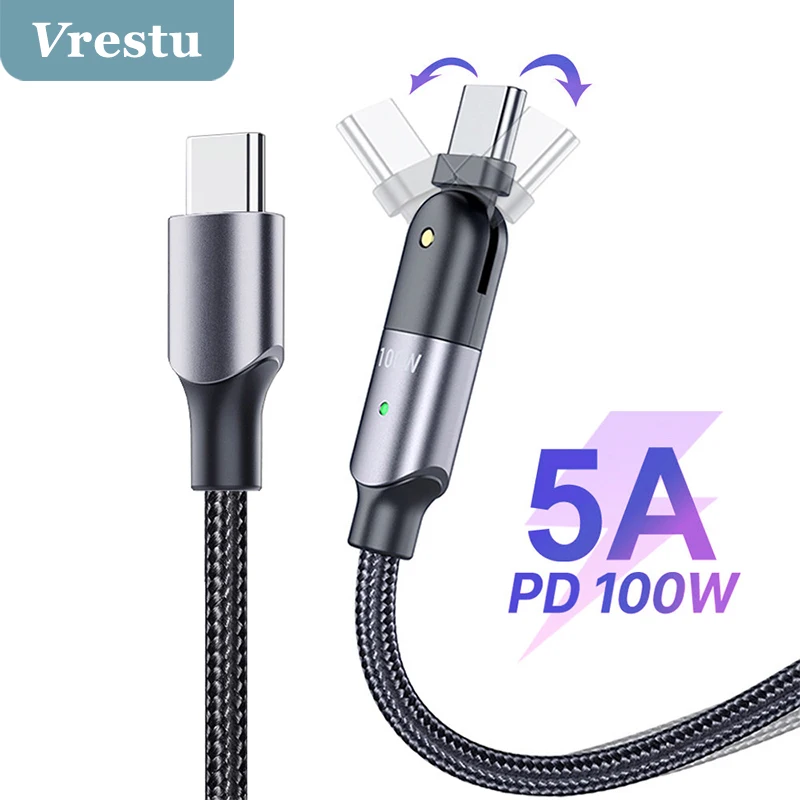 

USBC to Type C Cable for Samsung S20 PD 100W Kabel for MacBook Pro iPad Pro Rotate Quick Charge 4.0 3.0 60W Elbow Fast Charging