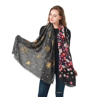 2021 winter scarf for women cotton gilding bandana foulard flower printed shawl girls warm sunprotective hair scarf pashmina