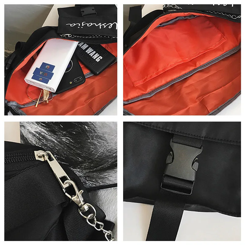 

Fashion Trend Men's Belt Bag Street style Hip hop Fanny pack Harajuku Crossbody Chest Bags Phone pocket Black Nylon Waist Bag
