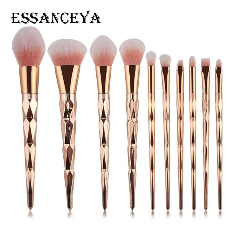 10pcs ESSANCEYA, 4-20 шт., алмазные кисти для макияжа, набор, пудра, Тональная основа, румяна, розовое золото, тени для век, губ, косметика, красота, кисти для макияжа, инструменты - Handle Color: 10pcs