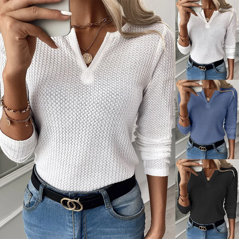 

2021 Women Clothing Autumn Spring Women Basic T Shirt New Fashion Long Sleeve V-Neck T Shirt Casual Slim Tops