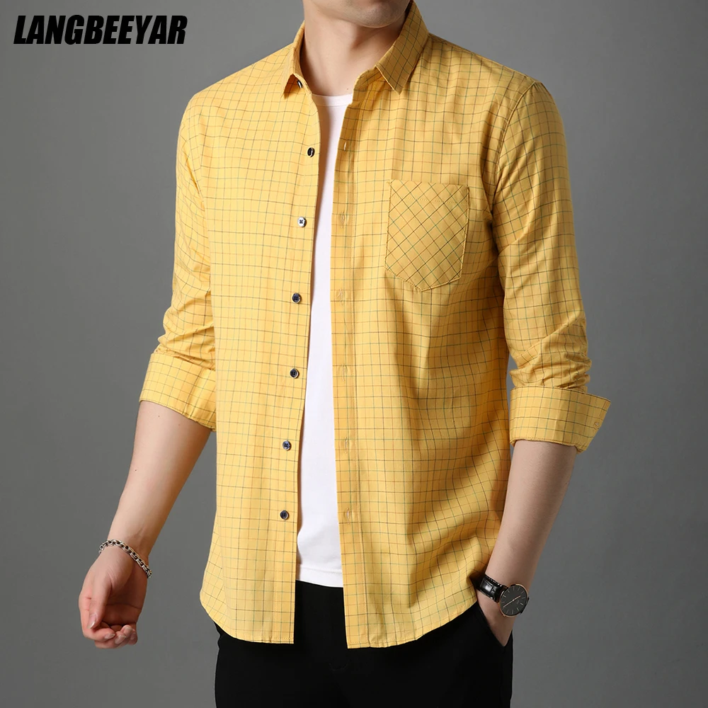 

Top Quality New Fashion Brand Designer Slim Fit Plaid Mens Work Shirts Long Sleeve Classic Checkered Casual Clothes Men 2021