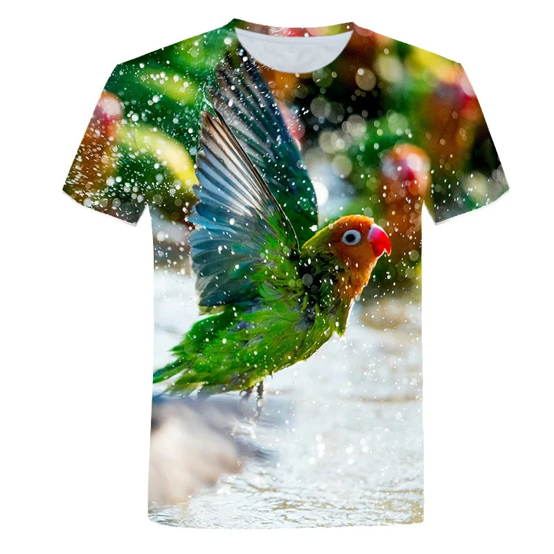 

T-shirts Boys Clothes 2021 Summer Kids Bird T-Shirt O-Neck Large Size Anime Print Top Loose Casual TShirt Girl 4T-14T Camisetas
