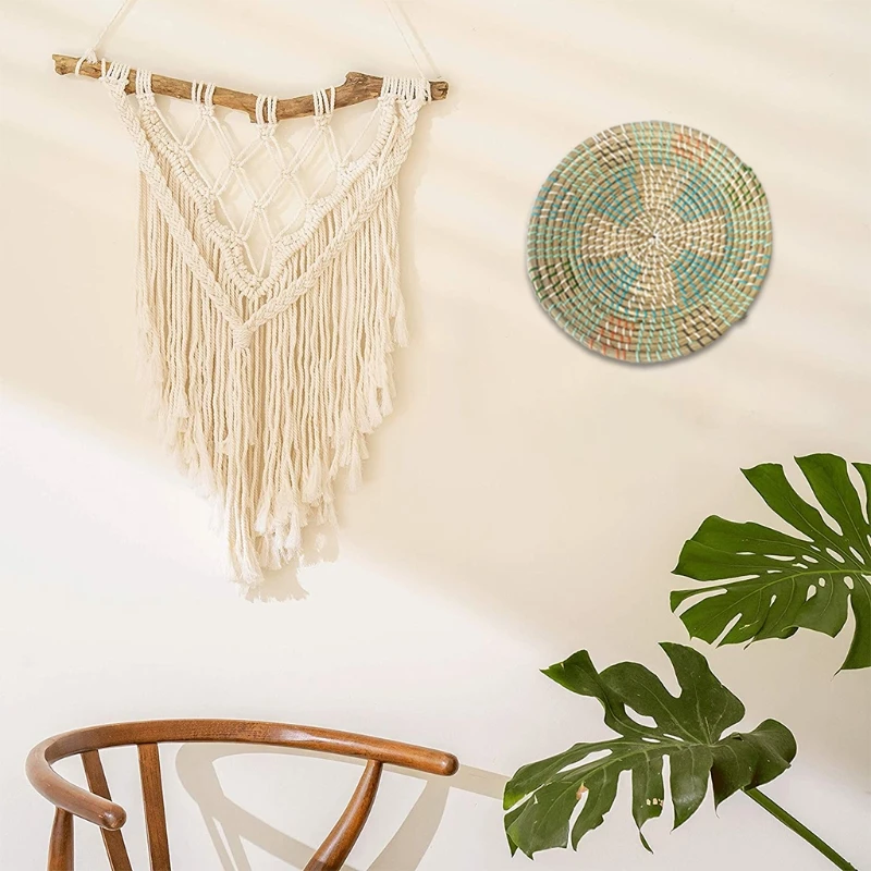 

3pcs Hanging Woven Wall Basket Decor Handmade Seagrass Round Decorative Trays Boho Wall Basket Decor for Living Room