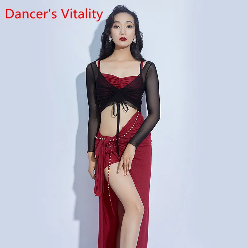 Женский костюм для танца живота тренировочный из 4 предметов топ с длинными