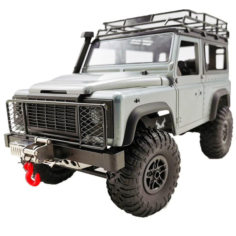 

2 Set RC Car Part: 1 Set Bumper Protection Board Winch & 1 Set Metal Luggage Carrier Tray Roof Rack with LED Light