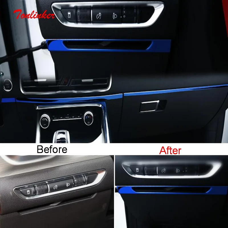 

Tonlinker Interior Central Console Cover sticker For Geely SX11 Coolray 2018-20 Car styling 5 PCS Stainless steel Cover stickers