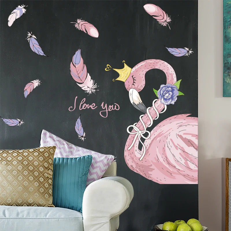 Большая розовая королева Фламинго Принцесса наклейки на стену птица виниловые
