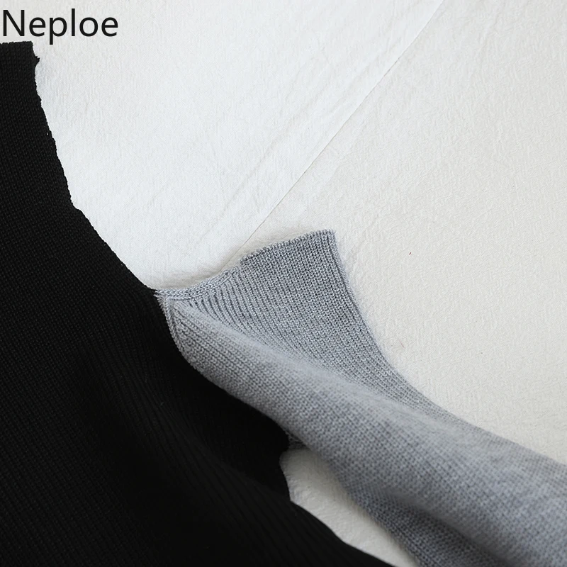 Neploe Sexy Off Shoulder Knit Bottom Sweater Contrast Color Patch Slim Pull Femme Hiver O Neck Long Sleeve Winter Clothes 48262 Женская