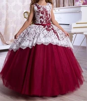 burgundy tulle ball gown beads princess flower girl lacing up birthday pageant communion robe de demoiselle baby party