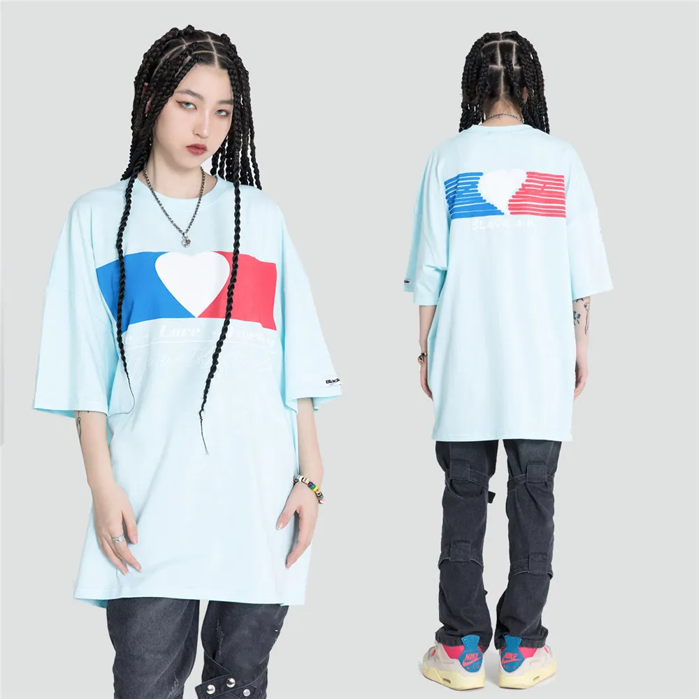 

Men Streetwear Harajuku Oversize T Shirt Creative Heart Print T-Shirt Hip Hop Spring Summer Short Sleeve Tshirt Cotton Loose