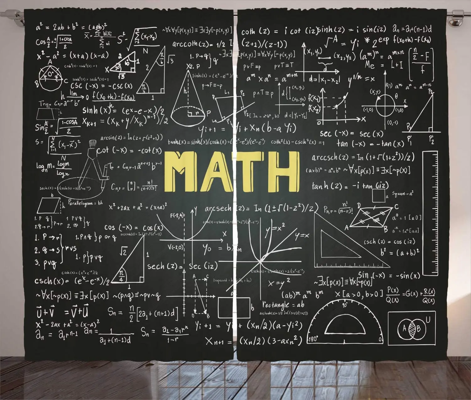 

Mathematics Classroom Decor Window Curtains by Dark Blackboard Word Math Equations Geometry Axis Living Room Bedroom Decor