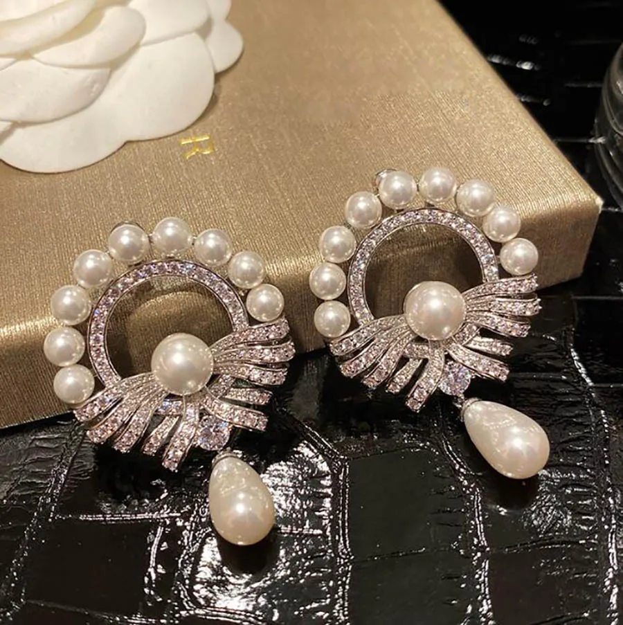 

Pearl pendant hoop round earrings women's high-end zircon baroque unique design retro wedding ear jewelry