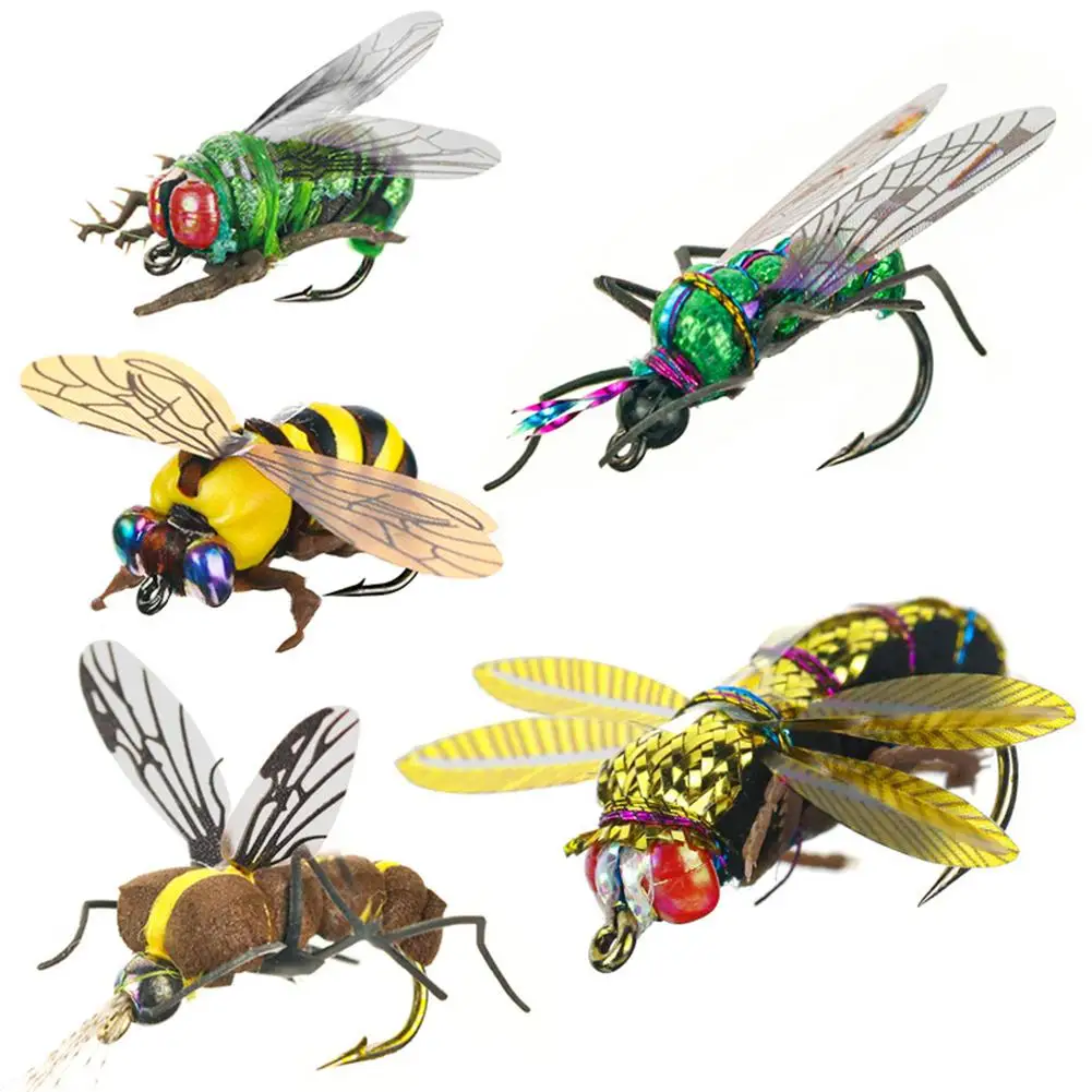 

2pcs Carbon Steel Float Fishing Lure Fly Simulation Bees Flies Insect Bait Artificial Lure fishing accessories