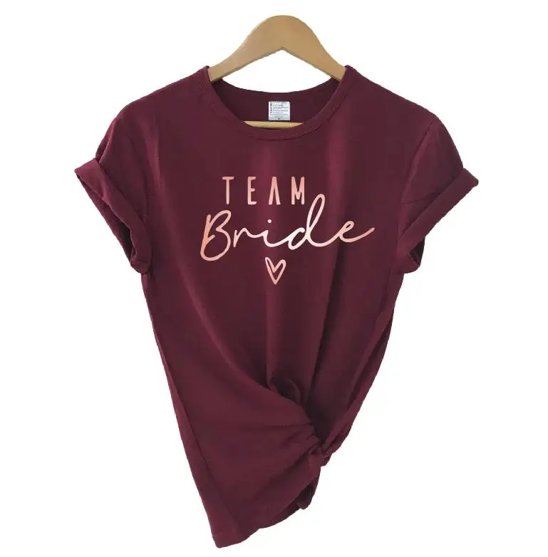 burgundy rose TEAM Девичник Команда Невесты футболки с сердцем отряд "невеста" Подружки невесты Свадебный Женский Топ тройник Мода хлопок короткий рукав Футболка хлопок - Цвет: burgundy rose TEAM