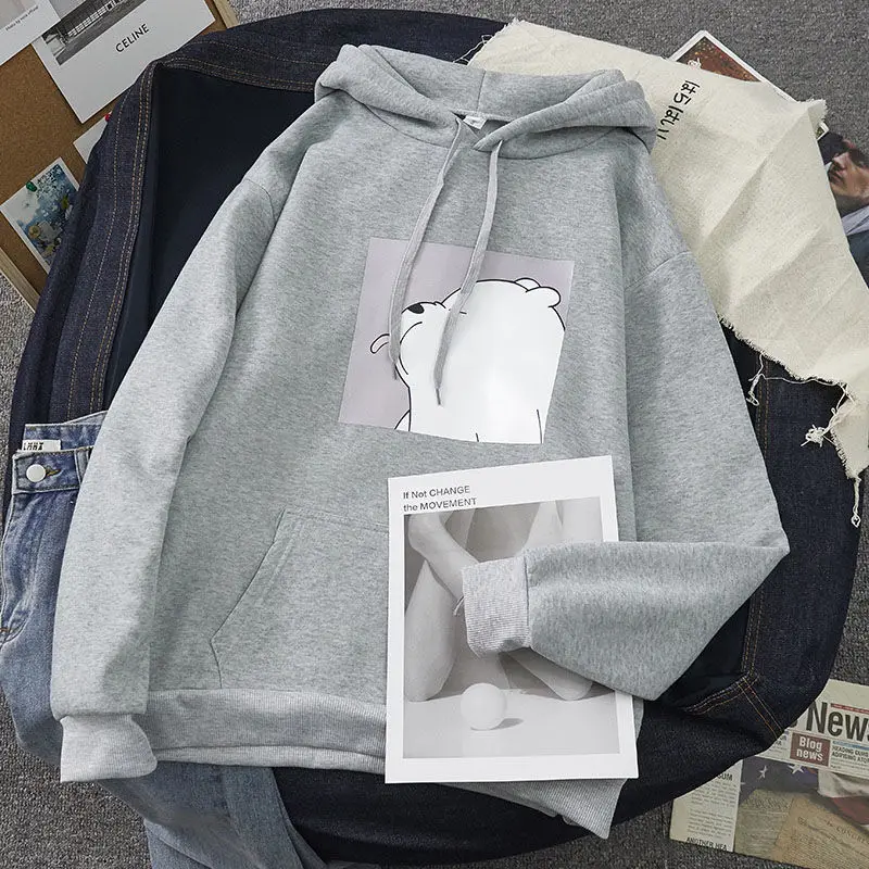 Hoodies Women Oversize Kawaii Print Kangaroo  Sweatshirts Hooded Harajuku Casual Vintage Korean Pullovers Women Sweetshirts