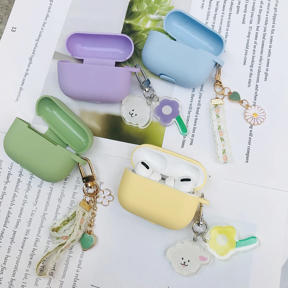 

For AirPods Pro Case Fashion Korea Lace Flower / Cartoon Bear with Keychain Silicone Earphone Case for Air Pods Pro Cover Fundas