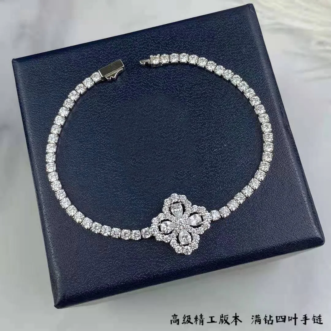 

Brand Pure 925 Sterling Silver Jewelry For Women Silver Bracelet Praty Wedding Jewelry 4 Leaf Flower 925 Silver Bracelet