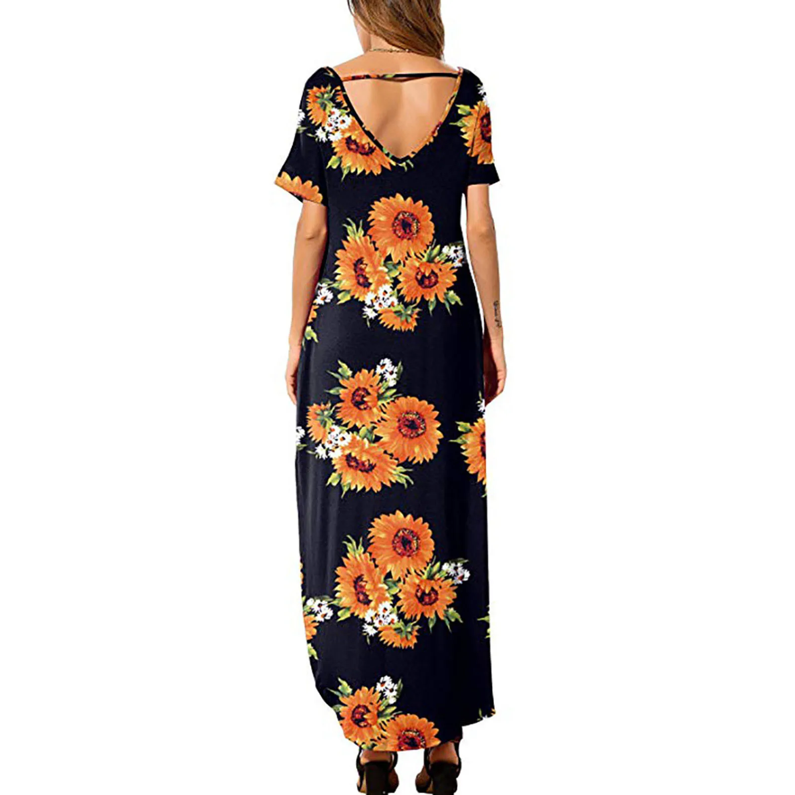 

Top Selling Women's Casual Loose Pocket Long Dress Short Sleeve Split Maxi Dresses Support Wholesale And Dropshipping