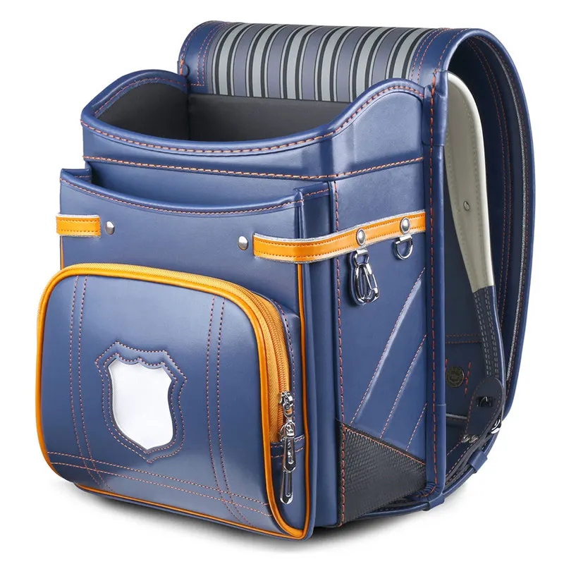 2021Coulomb Stitching Color Simplicity Randoseru Children Backpack Kids Japan School Bag PU Pachwork Orthopedic Student Bookbag