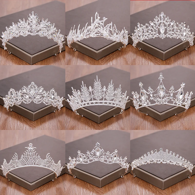 

Silver Color Crystal Bridal Crown Wedding Hair Accessories Tiara Bridal Diadem Hair Jewelry Rhinestone Wedding Crown Headpiece