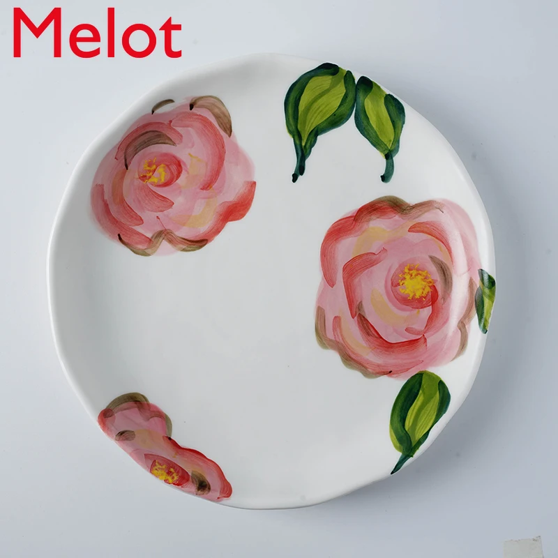 

Hand-Painted Style Minimalist Creative Plate Internet Celebrity Flower Plate Dishes Salad Bowl Rice Bowl Dessert Bowl Sauce