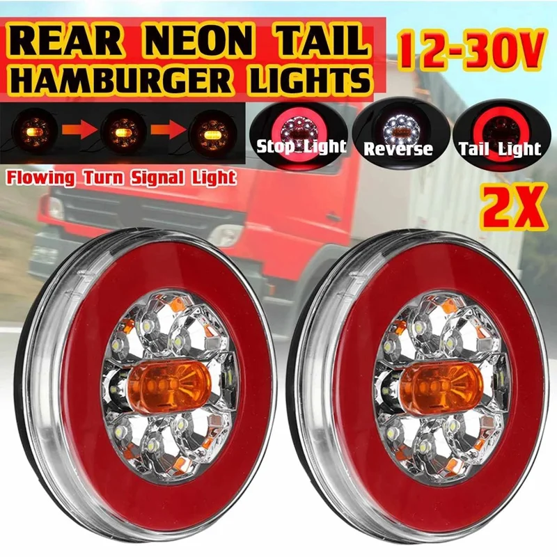 

Round LED 4 in 1 Truck Taillight 12-24V Dynamic Tail Trun Signal Reverse Lamp Rear Brake Stop Light for Trailer RV Bus
