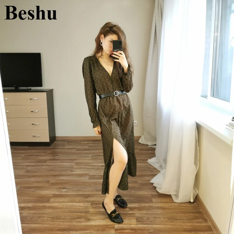 Женское винтажное плиссированное платье za повседневное длинное в горошек с