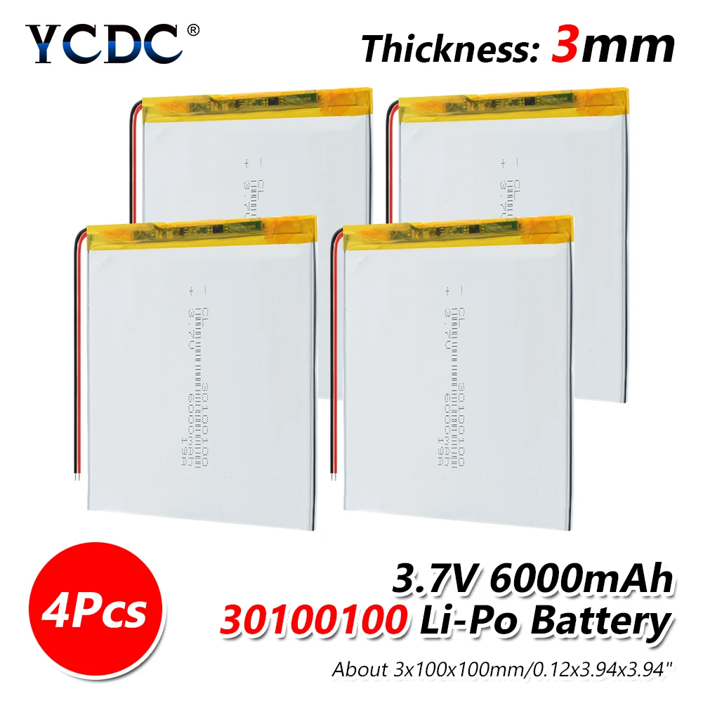 4PCS 1/2/4 шт. Перезаряжаемые 3,7 V 30100100 6000mAh литий-полимерный Батарея Замена для электронной книги планшет ноутбук электронная книга - Цвет: 4PCS