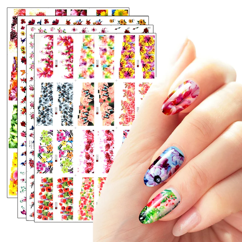 

12 Designs Nail Stickers Mixed Butterfly Nail Art Water Transfer Decals Sliders Flower Leaves Manicures Decoration